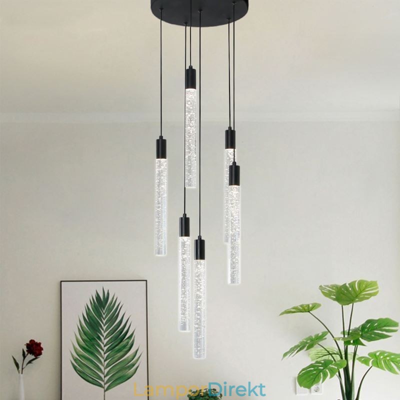 Taklampa Svart Kristallkolumn Cluster Taklampa