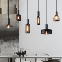 Svart Taklampa Cement Rutnät Light Country Retro Taklampa