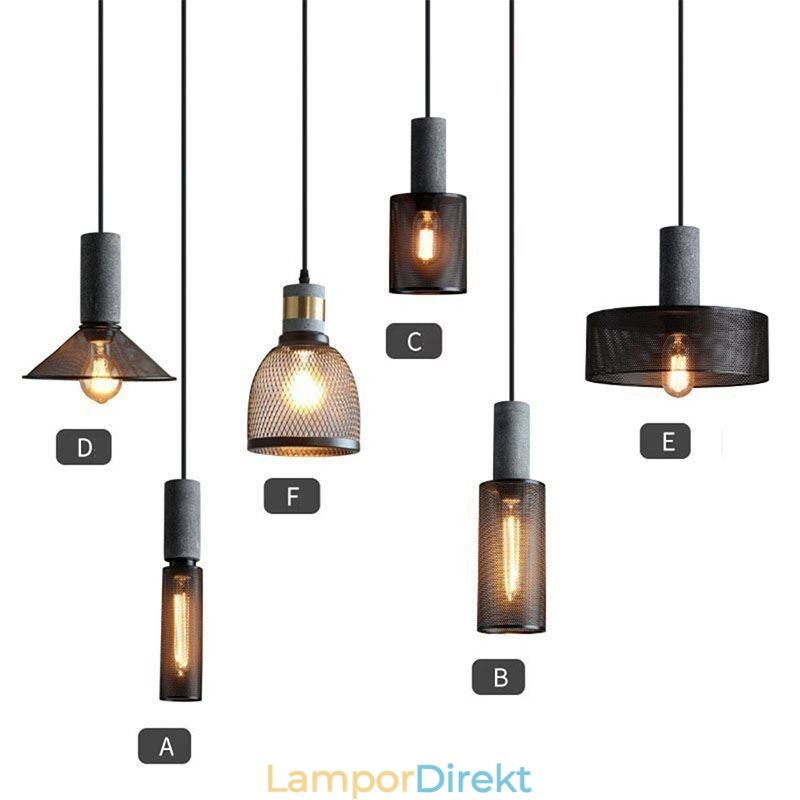 Svart Taklampa Cement Rutnät Light Country Retro Taklampa