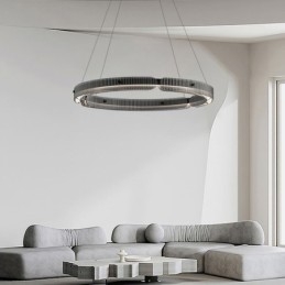 Circle Pendel Light 60 80Cm Glas Taklampa Steglös Dimbar Med Fjärrkontroll