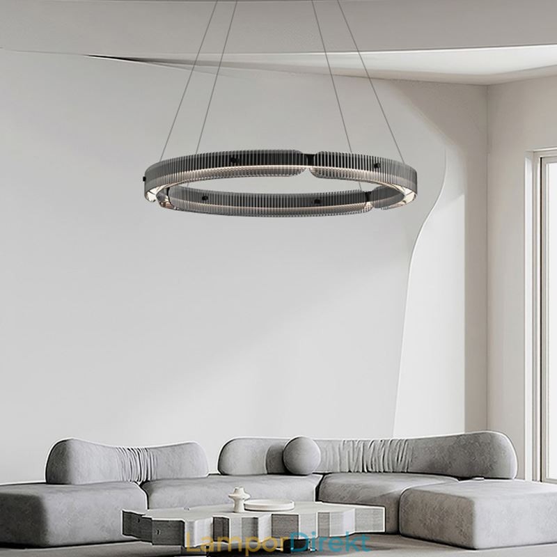 Circle Pendel Light 60 80Cm Glas Taklampa Steglös Dimbar Med Fjärrkontroll