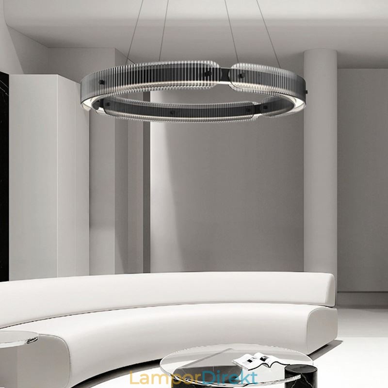 Circle Pendel Light 60 80Cm Glas Taklampa Steglös Dimbar Med Fjärrkontroll