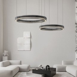 Taklampa 60+80Cm Dubbelcirkelglastaklampa Steglös Dimbar Med Fjärrkontroll