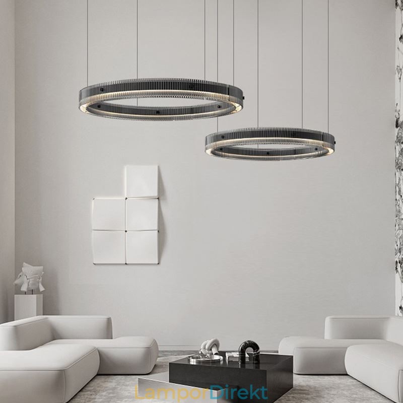 Taklampa 60+80Cm Dubbelcirkelglastaklampa Steglös Dimbar Med Fjärrkontroll