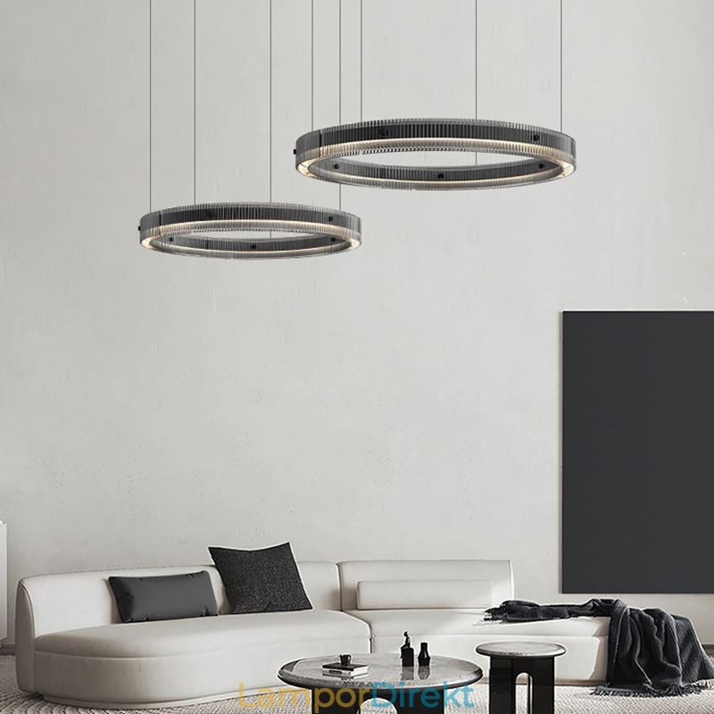 Taklampa 60+80Cm Dubbelcirkelglastaklampa Steglös Dimbar Med Fjärrkontroll