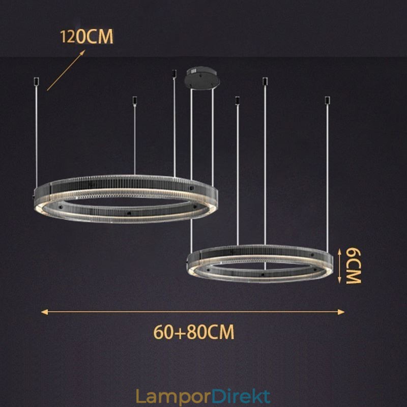 Taklampa 60+80Cm Dubbelcirkelglastaklampa Steglös Dimbar Med Fjärrkontroll