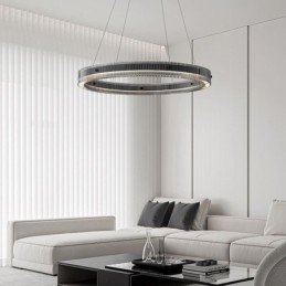 Glas Pendellampa 60 80Cm Circle Ceiling Light Steglös Dimbar Med Fjärrkontroll
