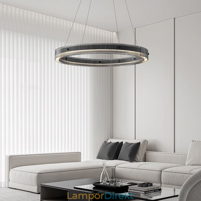 Glas Pendellampa 60 80Cm Circle Ceiling Light Steglös Dimbar Med Fjärrkontroll