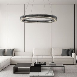 Glas Pendellampa 60 80Cm Circle Ceiling Light Steglös Dimbar Med Fjärrkontroll