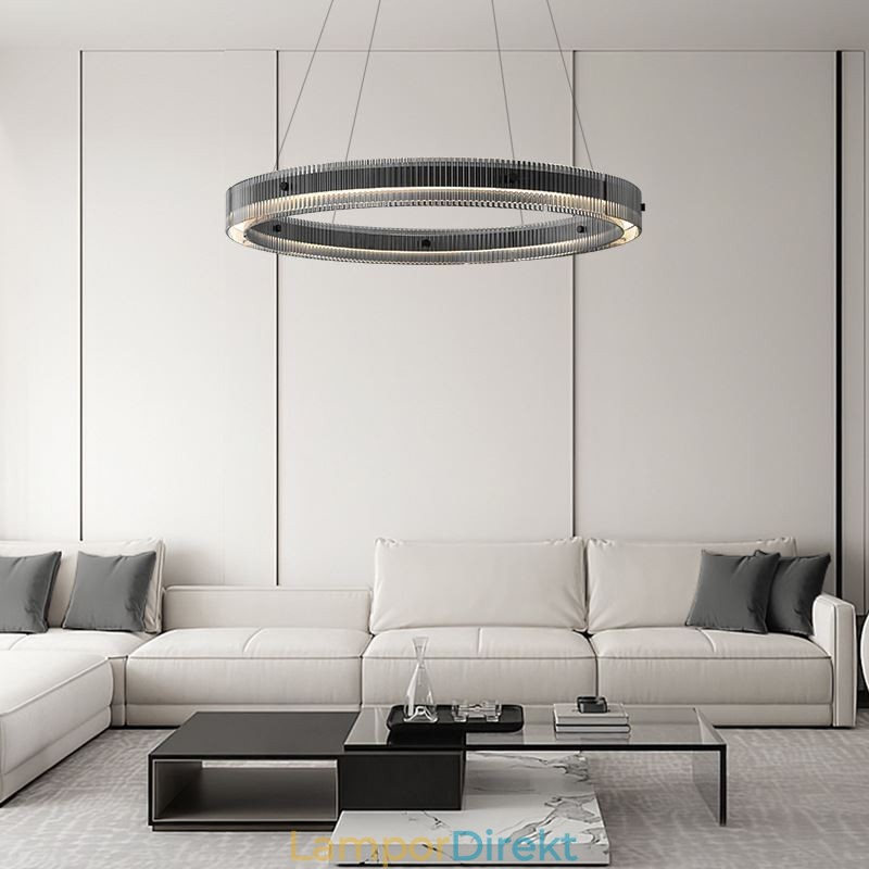 Glas Pendellampa 60 80Cm Circle Ceiling Light Steglös Dimbar Med Fjärrkontroll