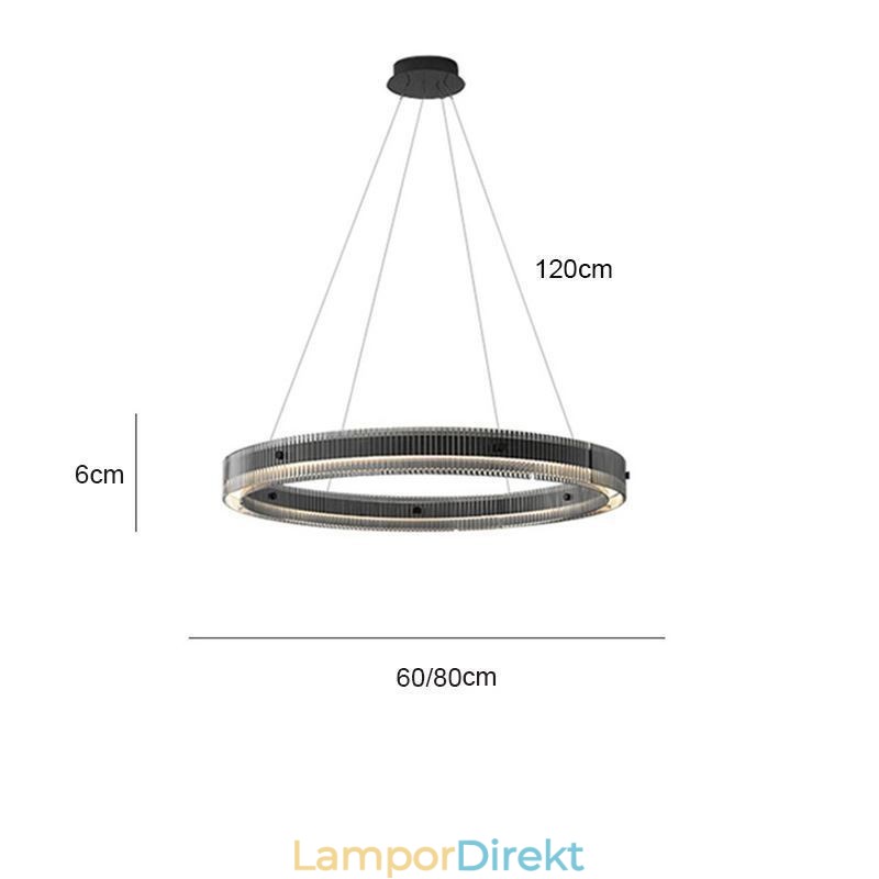 Glas Pendellampa 60 80Cm Circle Ceiling Light Steglös Dimbar Med Fjärrkontroll