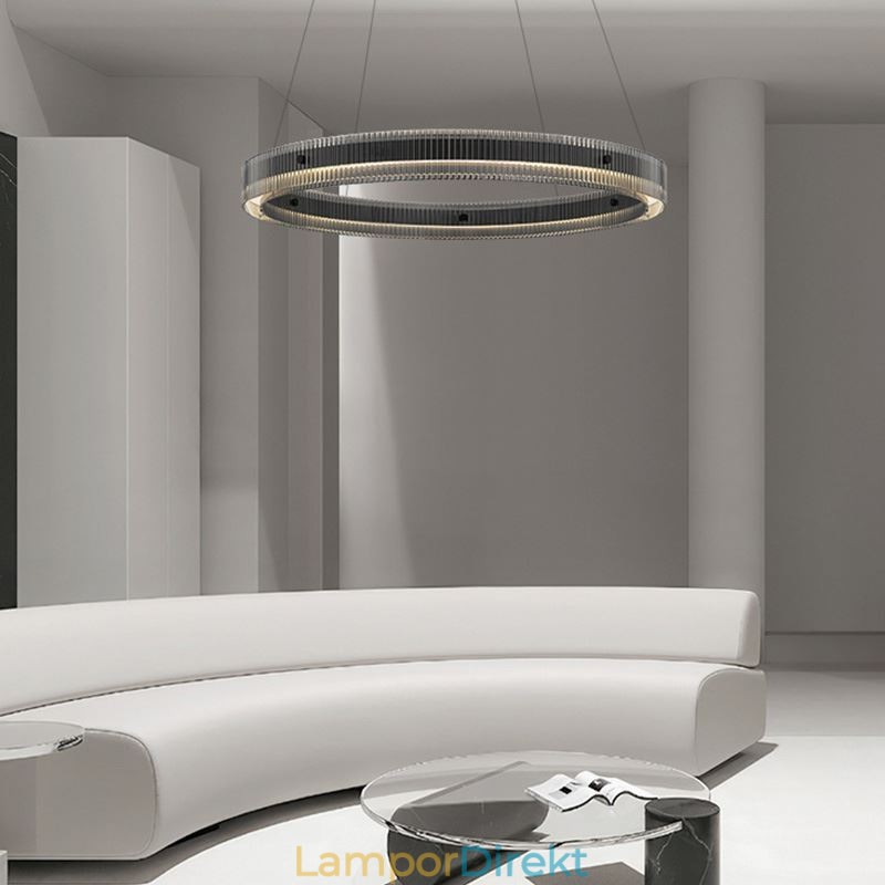 Glas Pendellampa 60 80Cm Circle Ceiling Light Steglös Dimbar Med Fjärrkontroll