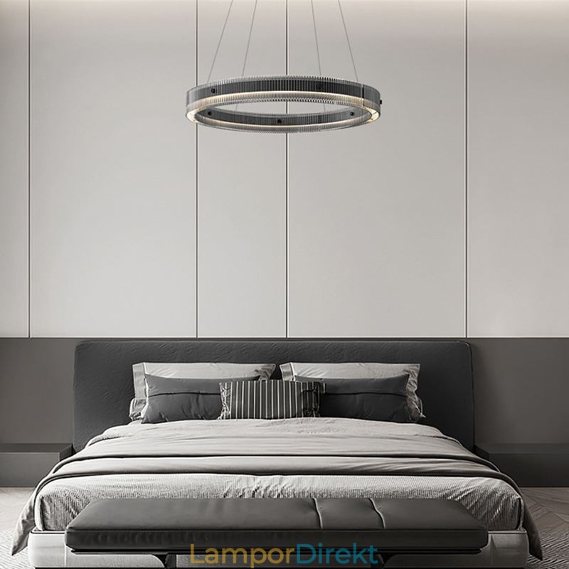 Glas Pendellampa 60 80Cm Circle Ceiling Light Steglös Dimbar Med Fjärrkontroll