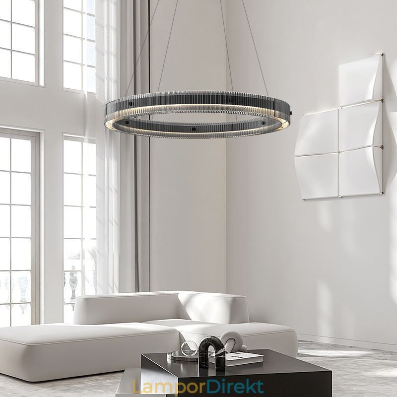 Glas Pendellampa 60 80Cm Circle Ceiling Light Steglös Dimbar Med Fjärrkontroll
