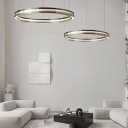 Glastakljus 60+80Cm Cirkeldekoration Dubbelcirkel Pendelljus Trikromatisk Dimmer