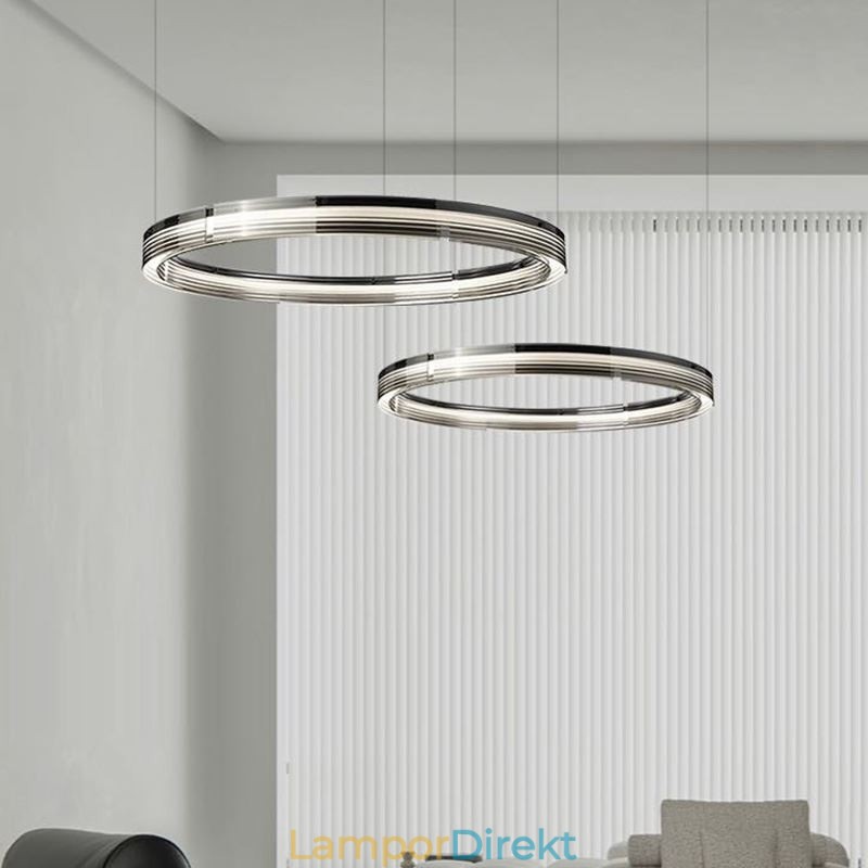 Glastakljus 60+80Cm Cirkeldekoration Dubbelcirkel Pendelljus Trikromatisk Dimmer