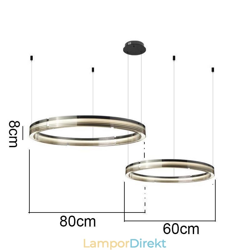 Glastakljus 60+80Cm Cirkeldekoration Dubbelcirkel Pendelljus Trikromatisk Dimmer