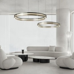 Glastakljus 60+80Cm Cirkeldekoration Dubbelcirkel Pendelljus Trikromatisk Dimmer