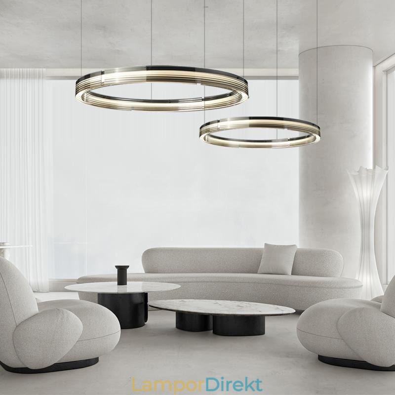 Glastakljus 60+80Cm Cirkeldekoration Dubbelcirkel Pendelljus Trikromatisk Dimmer