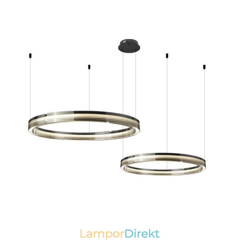 Glastakljus 60+80Cm Cirkeldekoration Dubbelcirkel Pendelljus Trikromatisk Dimmer