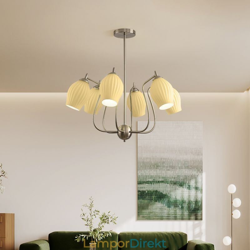 Nordic Pendel Light Creative Smidesjärn Sand Nickel Blomma Ståndare Taklampa