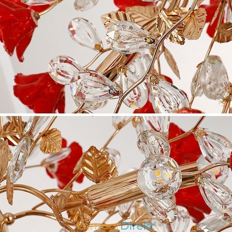 Lyx Taklampa Keramik Röd Blomma Ljuskrona