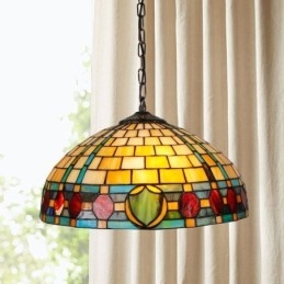 Pendellampa I Målat Glas Vintage Hängande Lampa