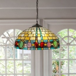 Pendellampa I Målat Glas Vintage Hängande Lampa