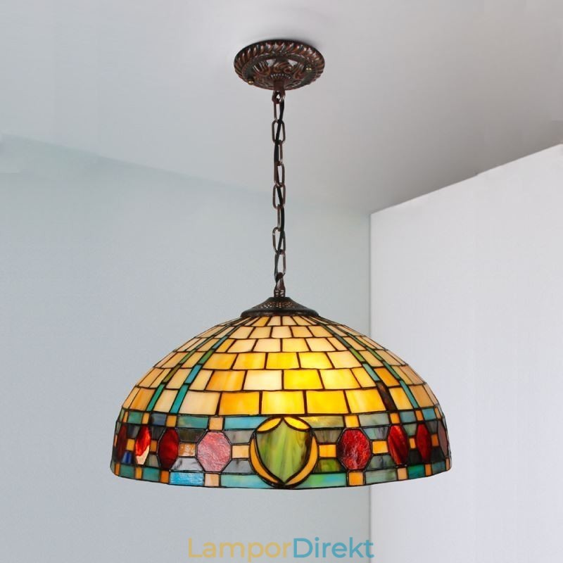 Pendellampa I Målat Glas Vintage Hängande Lampa