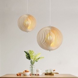 Modern Rund Boll Ljuskrona Basträ Hängande Lampa