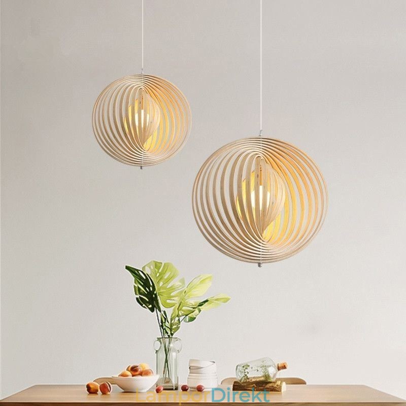 Modern Rund Boll Ljuskrona Basträ Hängande Lampa