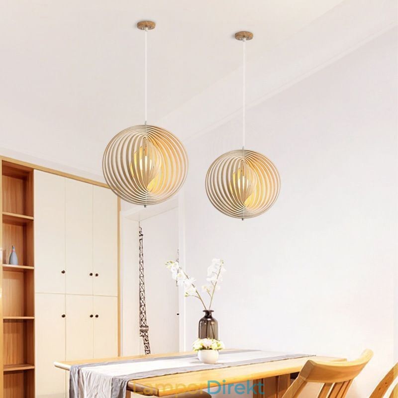 Modern Rund Boll Ljuskrona Basträ Hängande Lampa