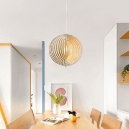 Modern Rund Boll Ljuskrona Basträ Hängande Lampa