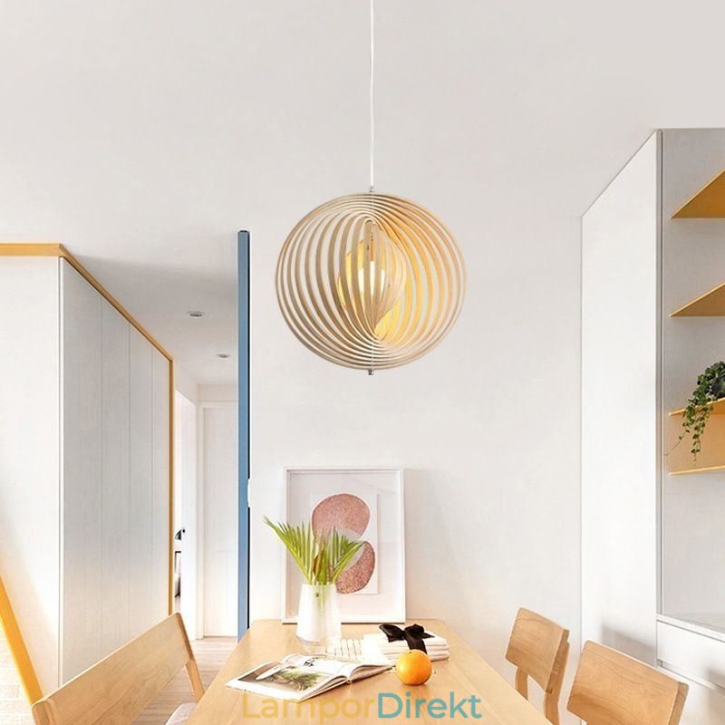 Modern Rund Boll Ljuskrona Basträ Hängande Lampa