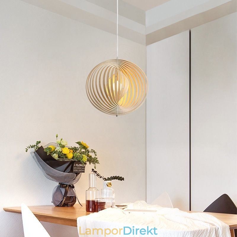 Modern Rund Boll Ljuskrona Basträ Hängande Lampa
