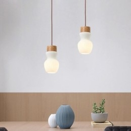 Japansk Trä Hänglampa Glas Vattenkokare Hängande Ljus