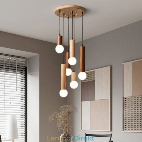 Japansk Trä Taklampa 6 Lampor Hängande Ljus Japansk Trä Taklampa 6 Lampor Hängande Ljus