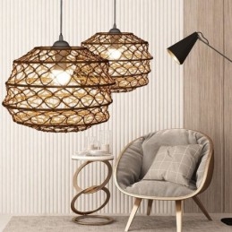 Modern Pastoral Hänglampa Kreativ Rotting Hänglampa Med Vikbar Lampskärm