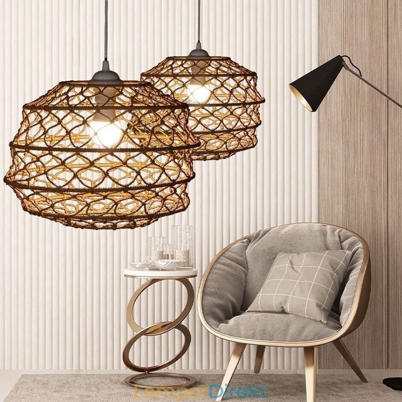 Modern Pastoral Hänglampa Kreativ Rotting Hänglampa Med Vikbar Lampskärm