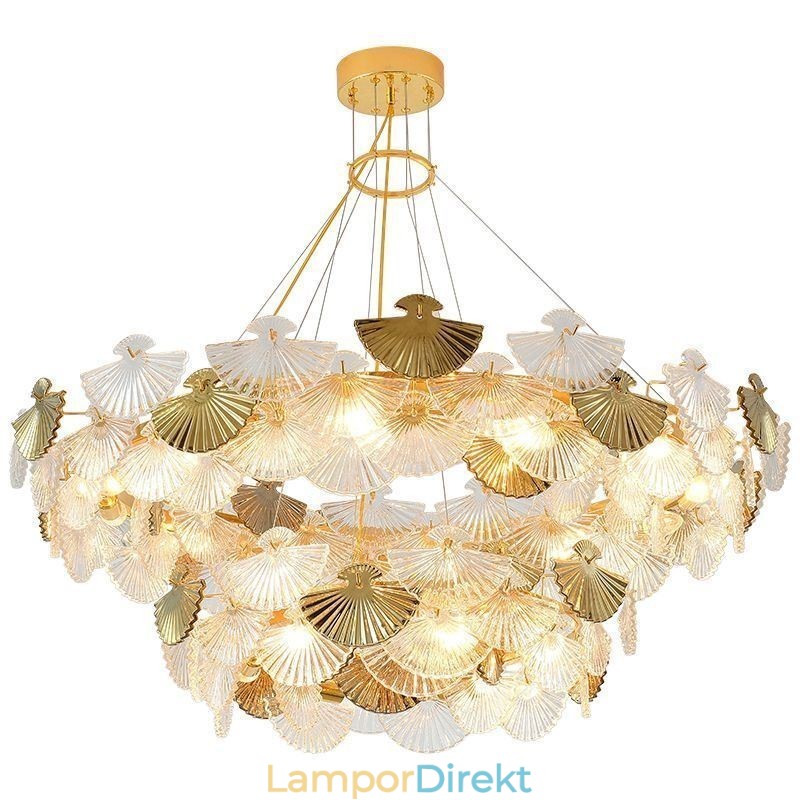 Europeiskt Glas Hängande Ljus Fläktformad Konstkrona