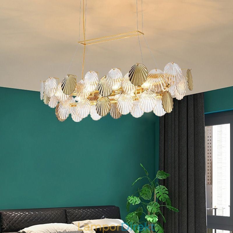 Lyxig Glasljuskrona Modelampa Skalform Glas Hängande Lampa