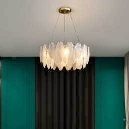 Konstnärlig Glas Ljuskrona Fjäder Rund Hänglampa