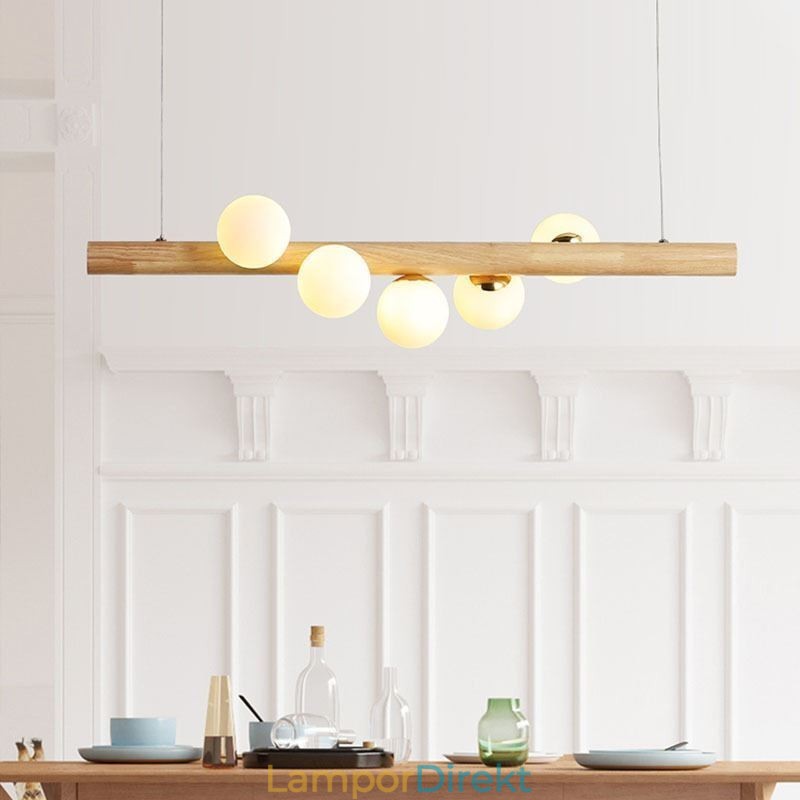 Magic Bean Pendel Light Wood Strip Hänglampa