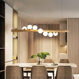 Magic Bean Pendel Light Wood Strip Hänglampa