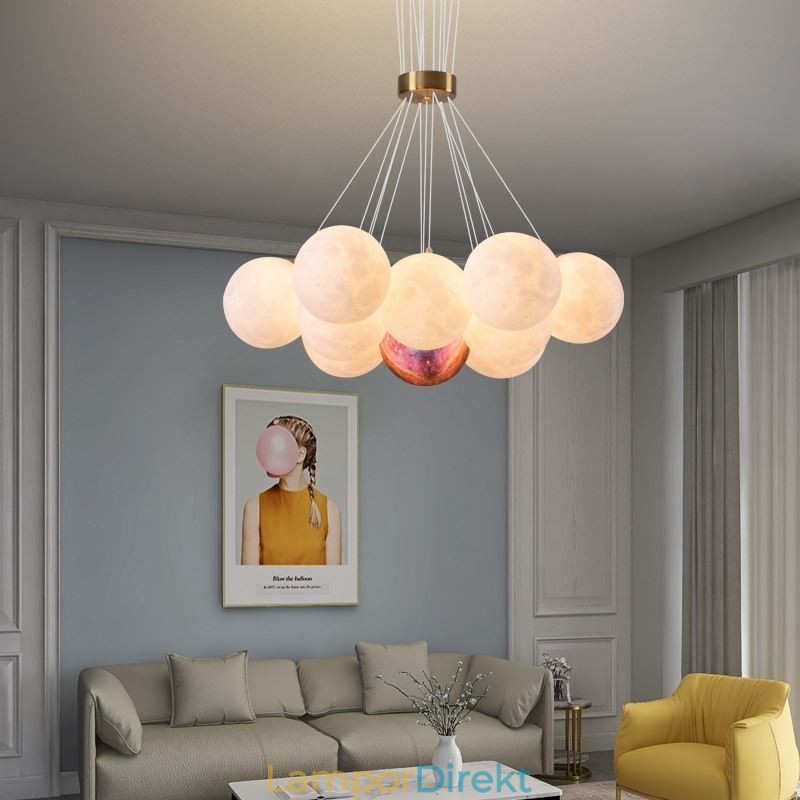 Moon Bubble Chandelier Modern 3D Print Balls Pendel Lampa