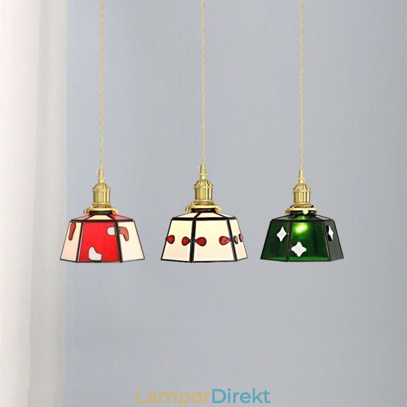 Färgglada Glas Taklampa Japansk Stil Retro Dekorativ Sänglampa Hängande Ljus