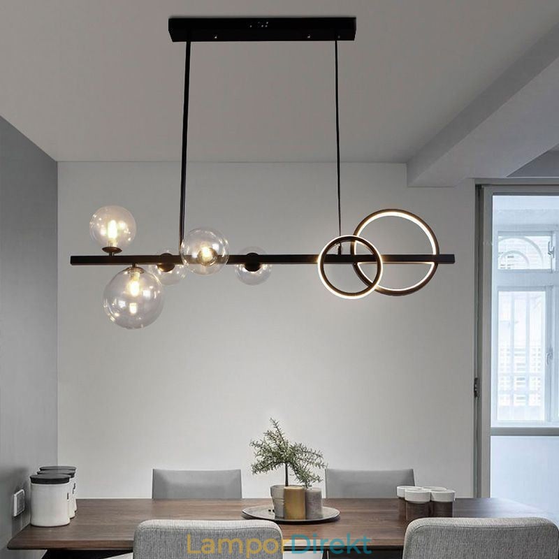 Moderna Glas Bubble Pendellampa Svart Lång Fäste Lampor