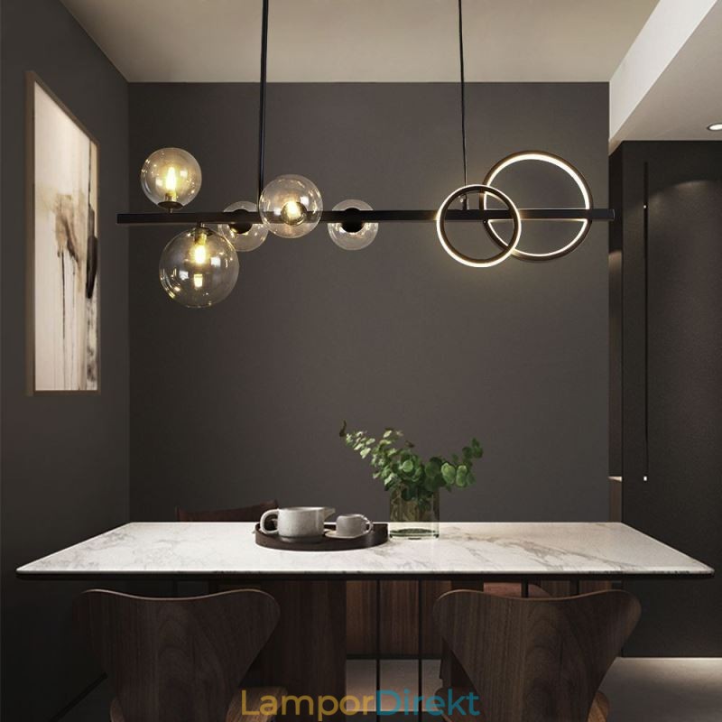 Moderna Glas Bubble Pendellampa Svart Lång Fäste Lampor