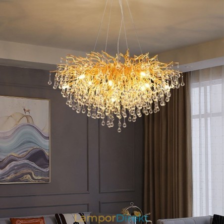 Nordisk Kristallkrona Blomma Rund Skugga Lyxig Guld Taklampa Nordisk Kristallkrona Blomma Rund Skugga Lyxig Guld Taklampa