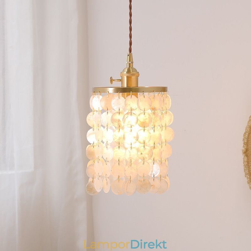 Modern Klassisk Ljuskrona Vit Shell Shade Pendel Ligthing Lampa Tak